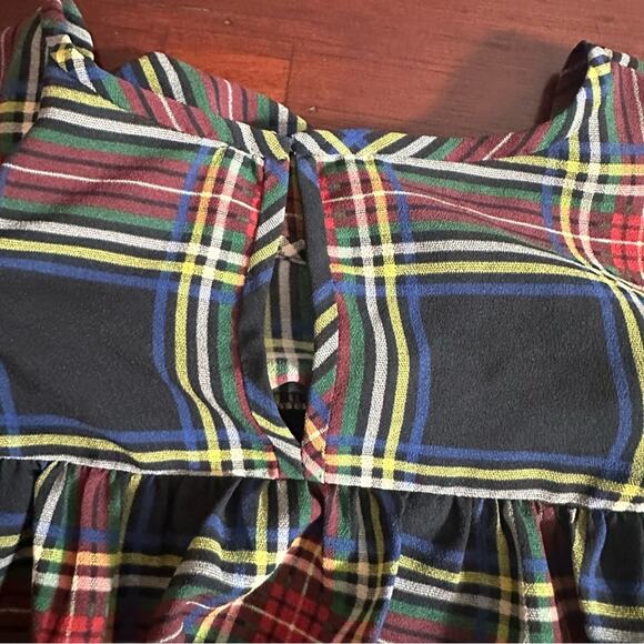 J Crew Edie Stewart Plaid Ruffle Top Black Red Green SIZE 2 Blouse Tartan Top - Picture 8 of 14